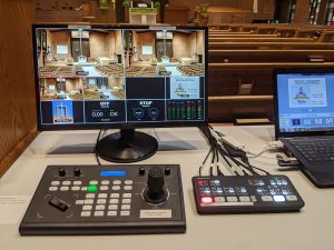 Control equipment for live streaming a church.